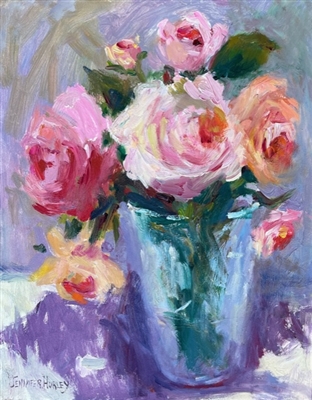 Impressionist floral still life oil painting by Jennifer Hurley